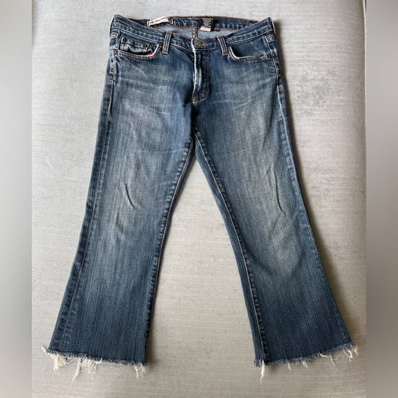 Red Engine Denim Blue Jeans Wide Leg Cropped Frayed Hem. Size 29 - Picture 9 of 9